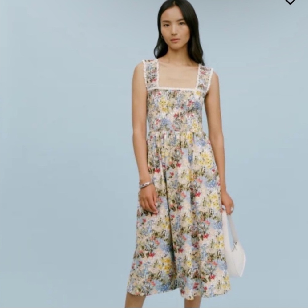 Reformation Villa Smocked Cotton Multicolor Dress
